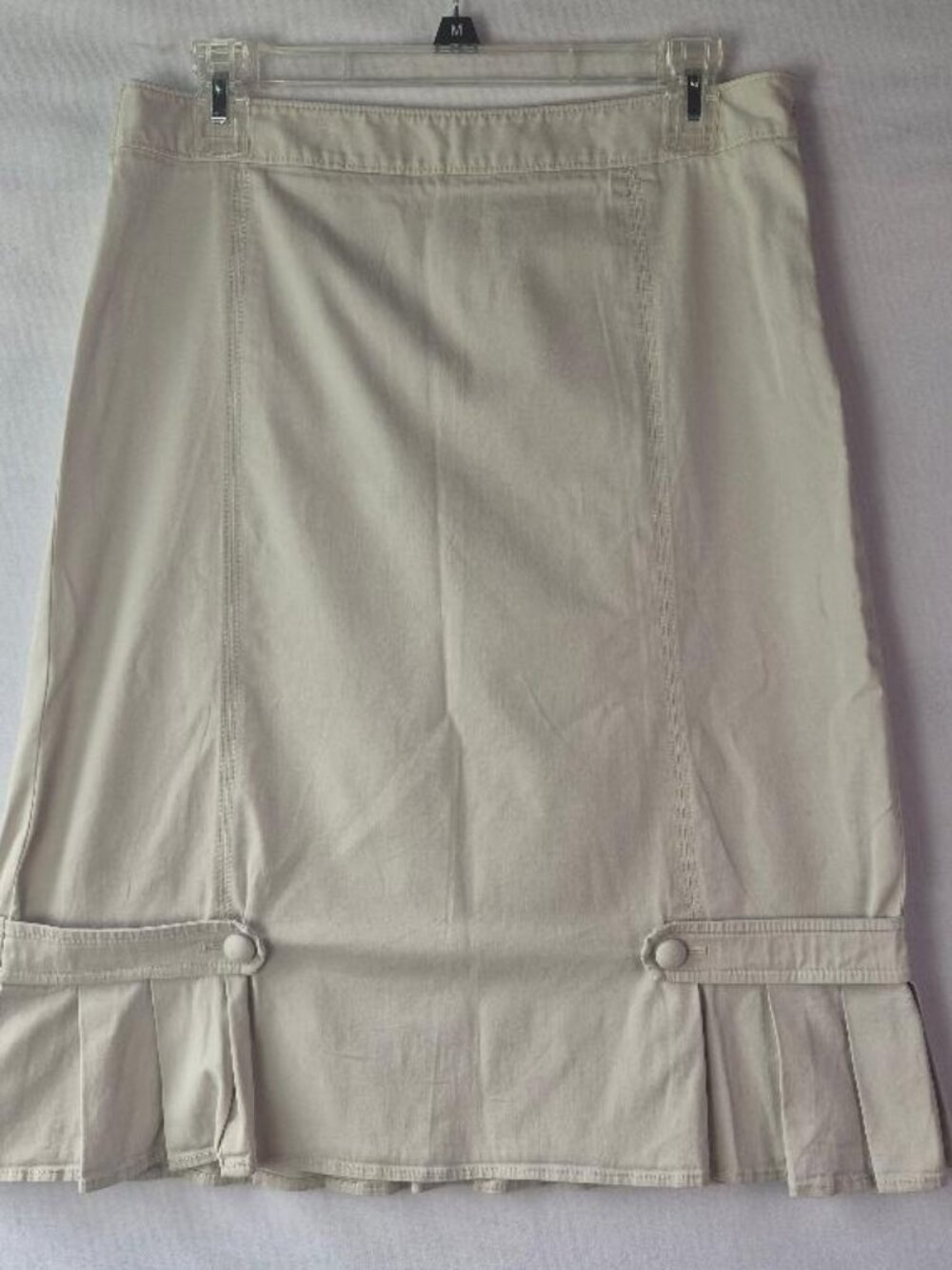 Ann Taylor Tan Khaki Pleated A-Line Skirt Side Zip Cotton Size 12